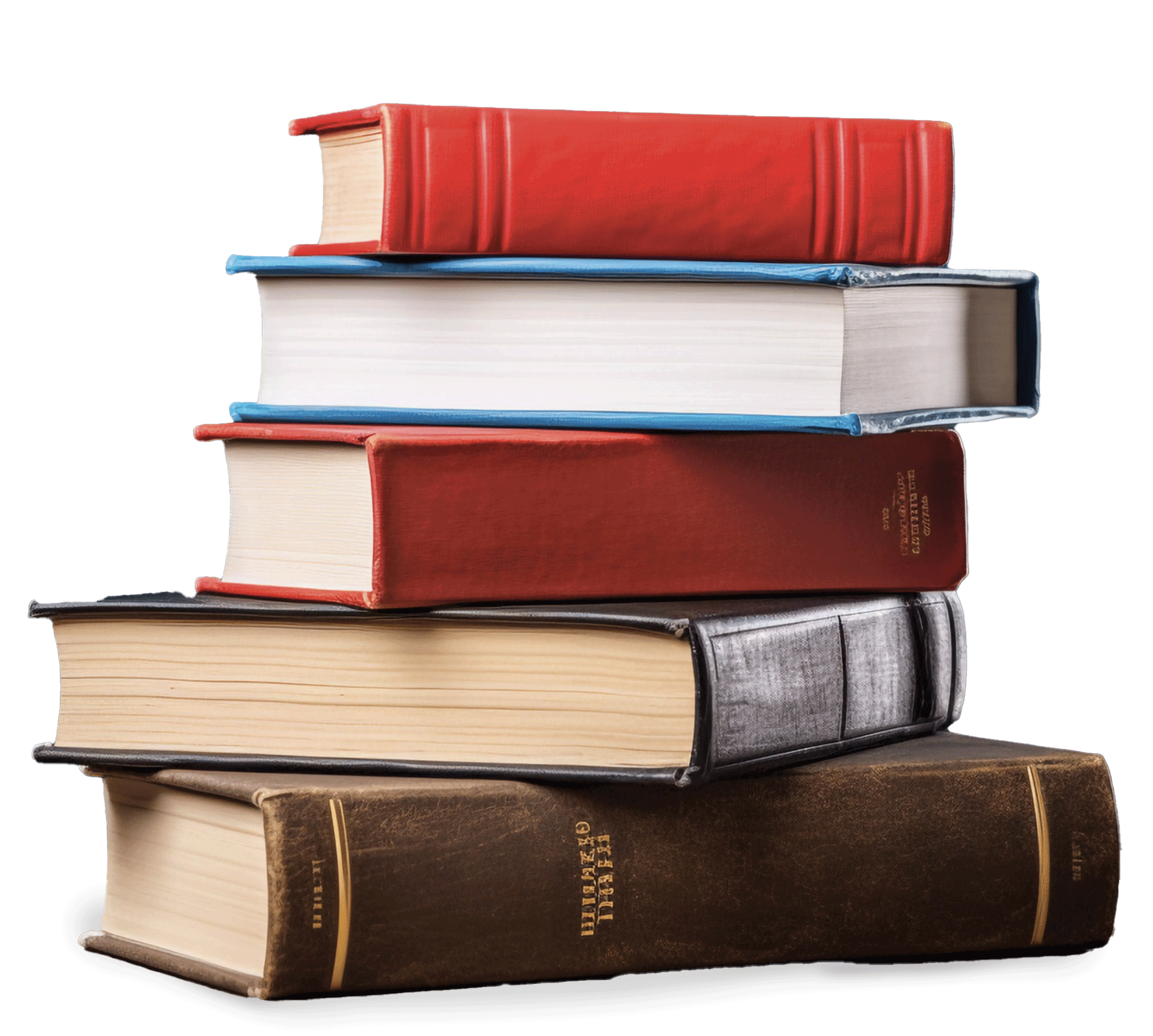 front view stack books with one open